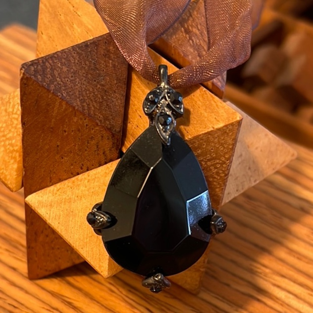 Upcycled Vintage Black Teardrop Ribbon Choker